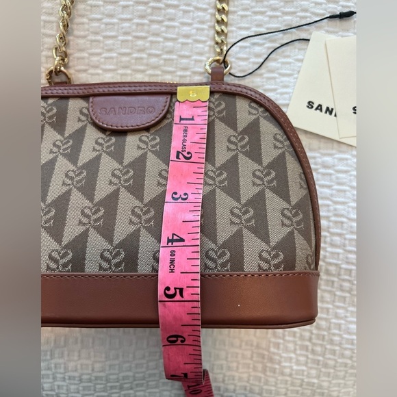 NWT Sandro Marron Brown Small Canvas Leather Logo Chain Strap Crossbody Bag - Picture 11 of 16